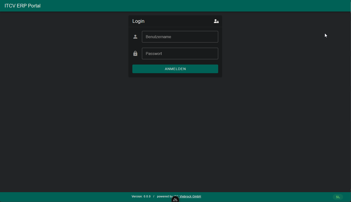 Anmeldemaske des ITCV ERP Portals mit Feldern für Benutzername und Passwort.